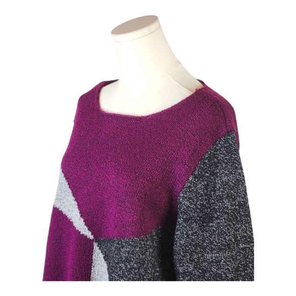 Karen Scott Colorblock Geometric Sweater Size M Purple, Gray, Black Long Sleeve - Picture 2 of 6